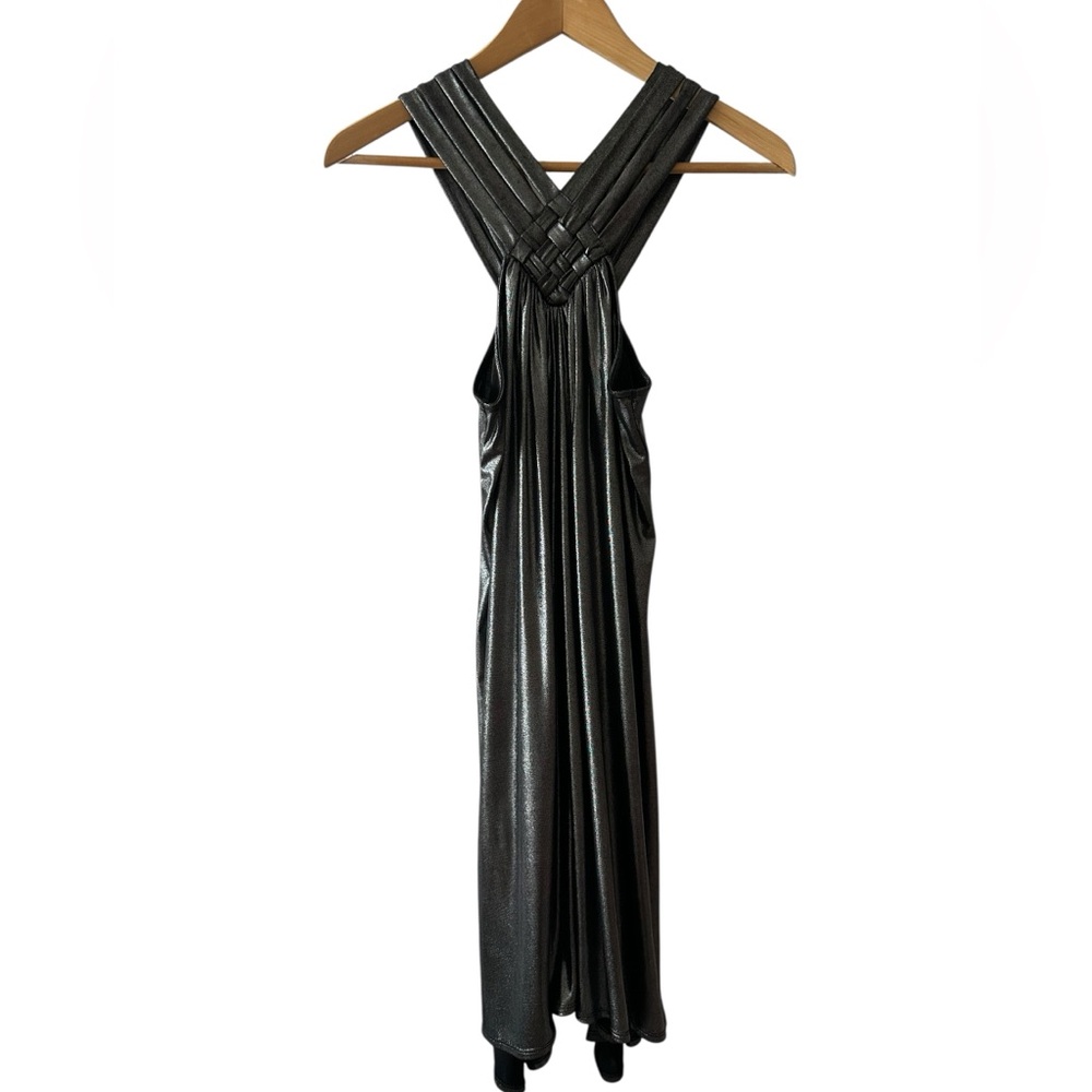 BCBGeneration Braided-Neck Halter Metallic Silver Mini Dress Size XS/S